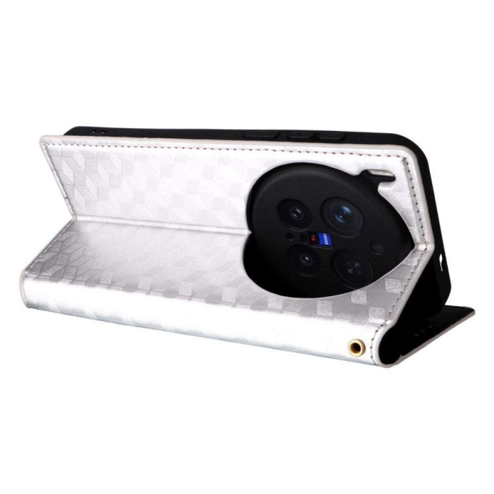 Kožené Pouzdro Folio Vivo X300 Pro Diamantový Vzor