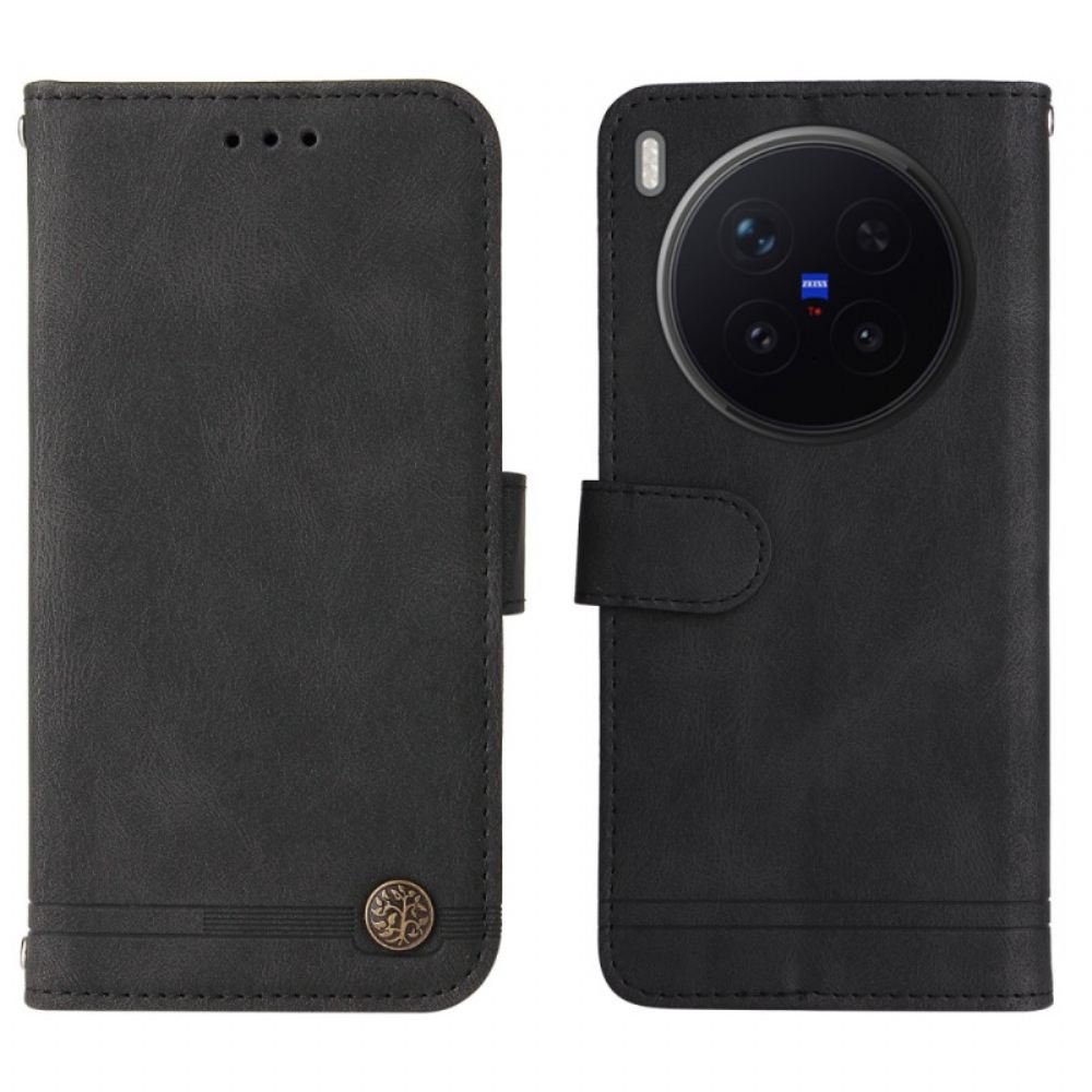 Kožené Pouzdro Folio Vivo X300 Pro Semišový Efekt S Nýtem