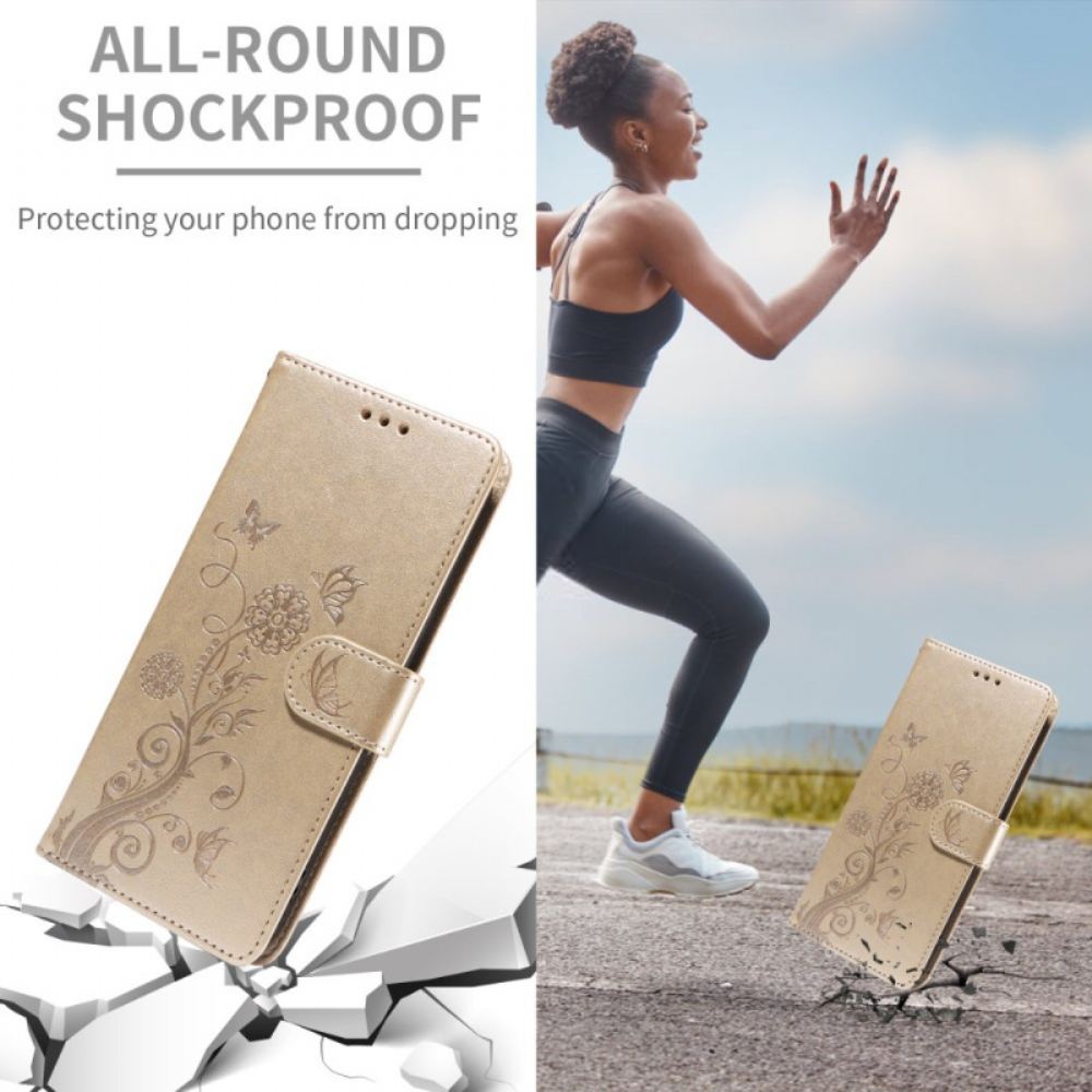 Kožený Kryt Vivo X300 Pro Květinový Motýlí Vzor