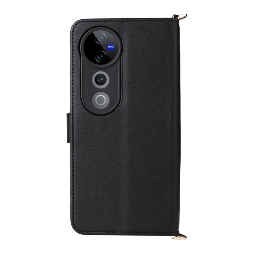 Kožený Kryt Vivo V40 5g Prošívané S Popruhem A Ramenním Popruhem