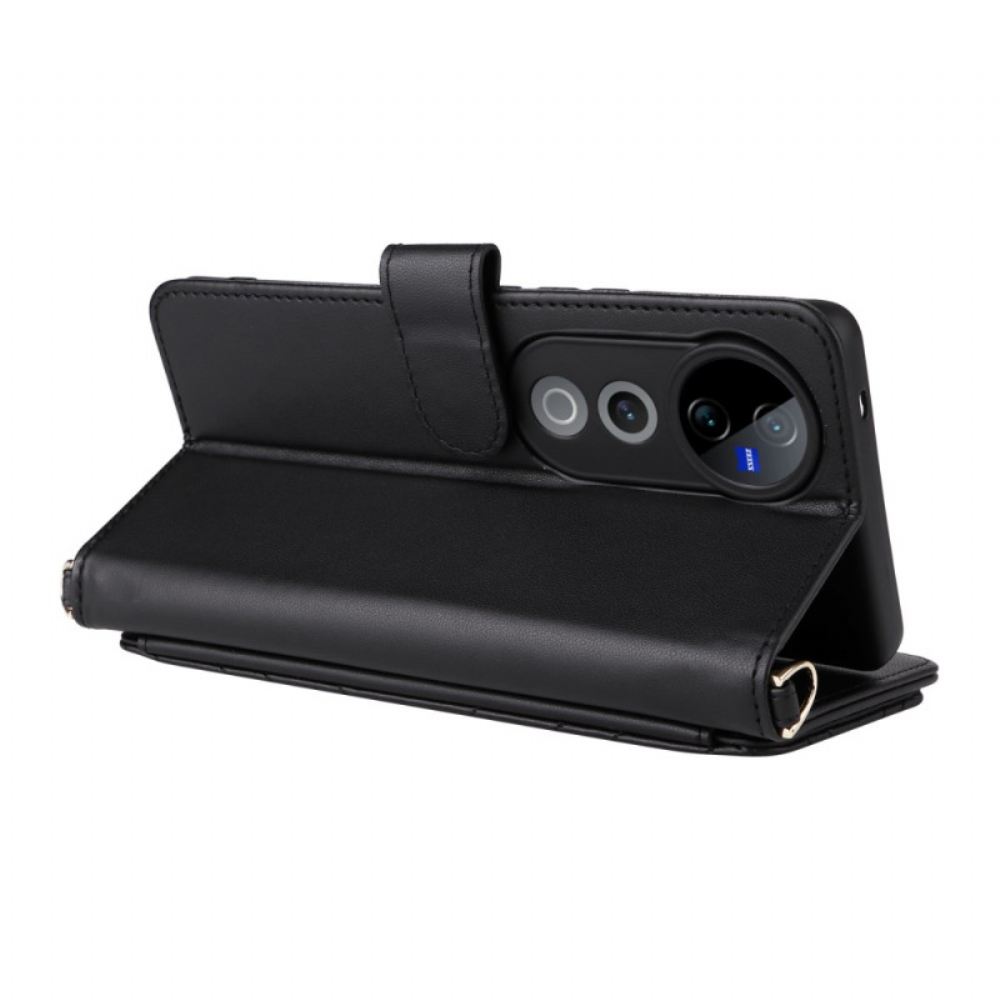 Kožený Kryt Vivo V40 5g Prošívané S Popruhem A Ramenním Popruhem
