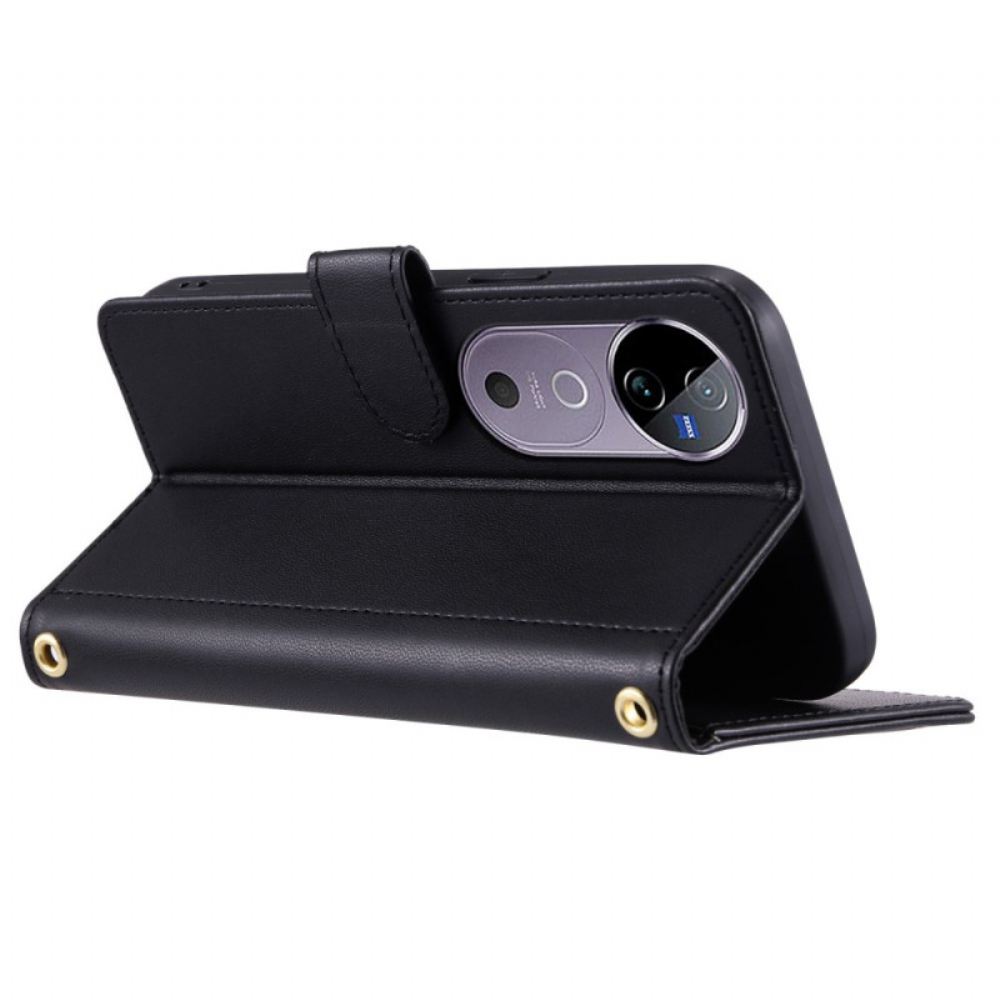 Kožený Kryt Vivo V40 5g Prošívané S Popruhy