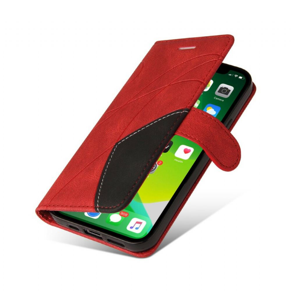 Flipové Pouzdro Na iPhone 13 Dvoubarevná Charakteristická Umělá Kůže