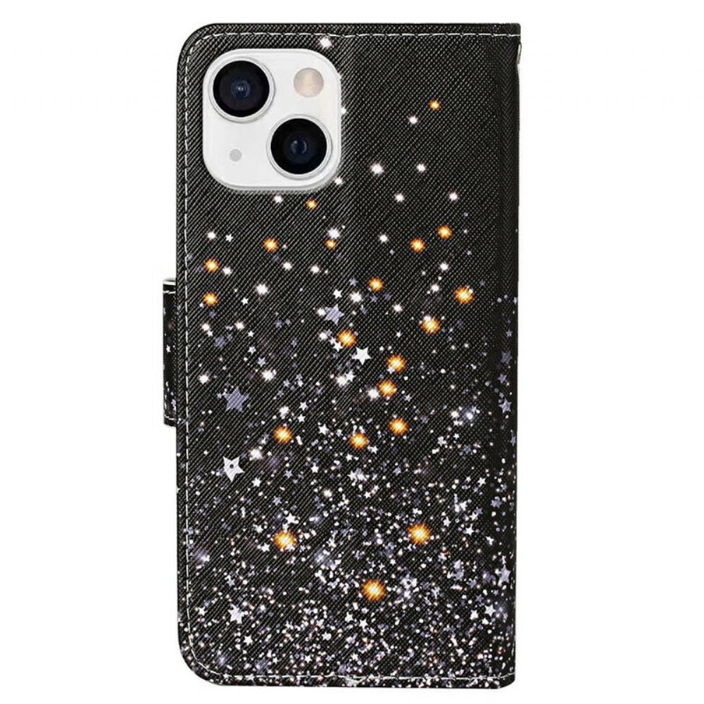 Flipové Pouzdro Na iPhone 13 Hvězdy A Flitry Se Šňůrkou