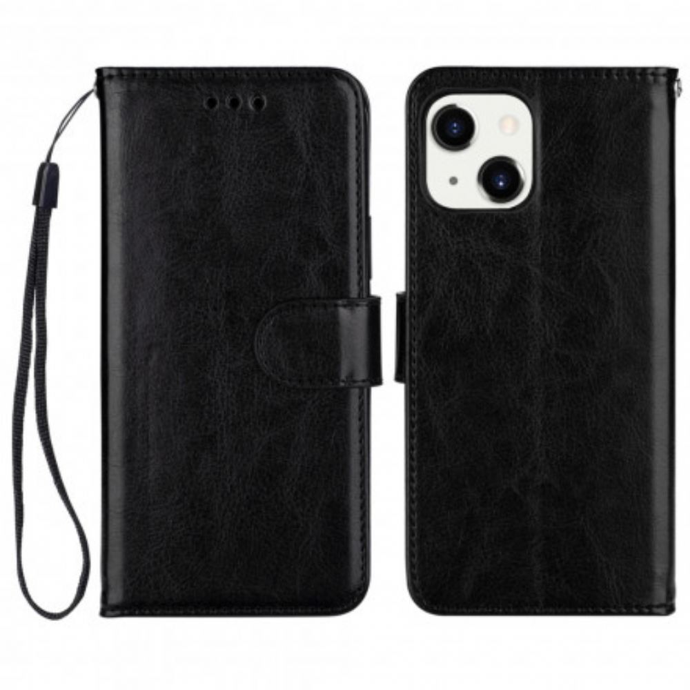 Flipové Pouzdro Na iPhone 13 Na Lana Barevný Pásek S Koženým Efektem