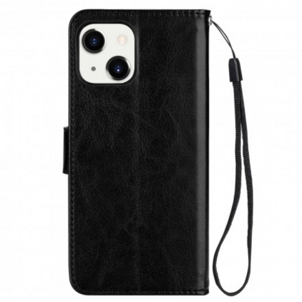 Flipové Pouzdro Na iPhone 13 Na Lana Barevný Pásek S Koženým Efektem