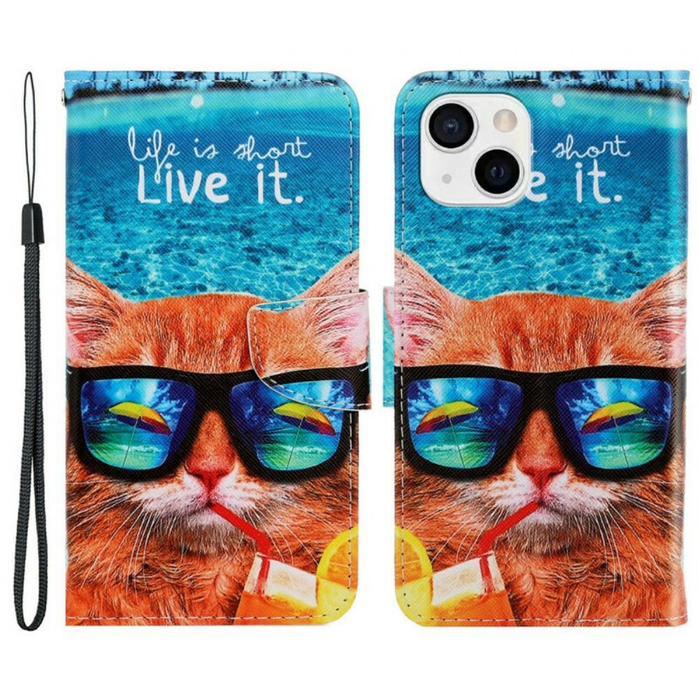 Flipové Pouzdro Na iPhone 13 Na Lana Cat Live It Strappy