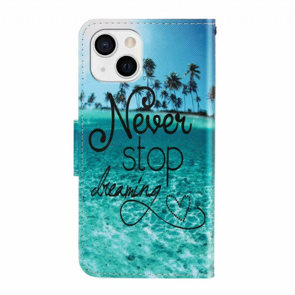 Flipové Pouzdro Na iPhone 13 Na Lana Nikdy Nepřestávej Snít Navy Strappy