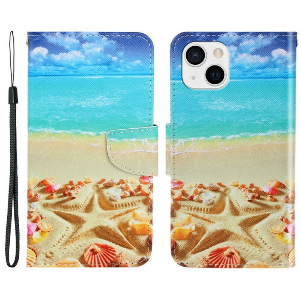 Flipové Pouzdro Na iPhone 13 Na Lana Strappy Beach