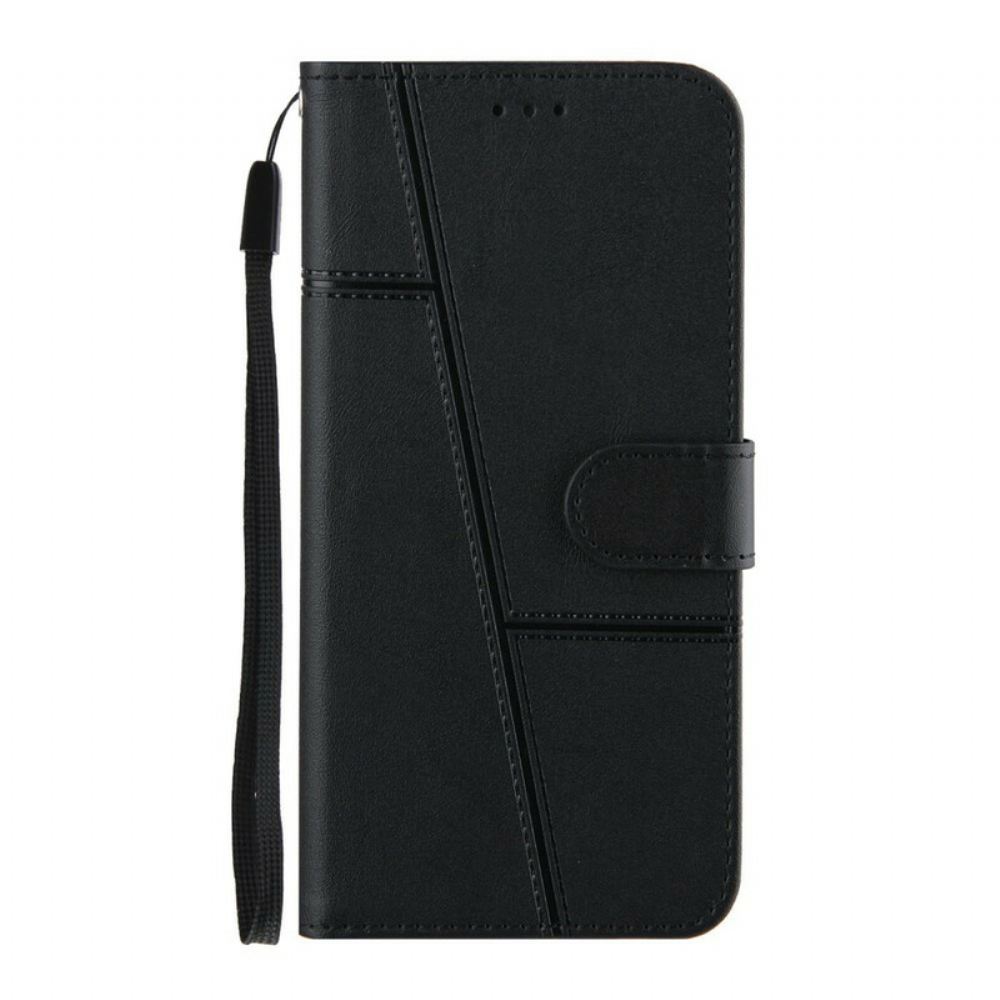 Flipové Pouzdro Na iPhone 13 Na Lana Strappy Geo Kožený Efekt