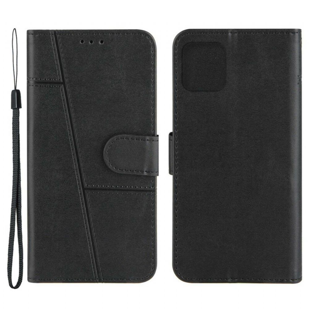 Flipové Pouzdro Na iPhone 13 Na Lana Strappy Geo Kožený Efekt