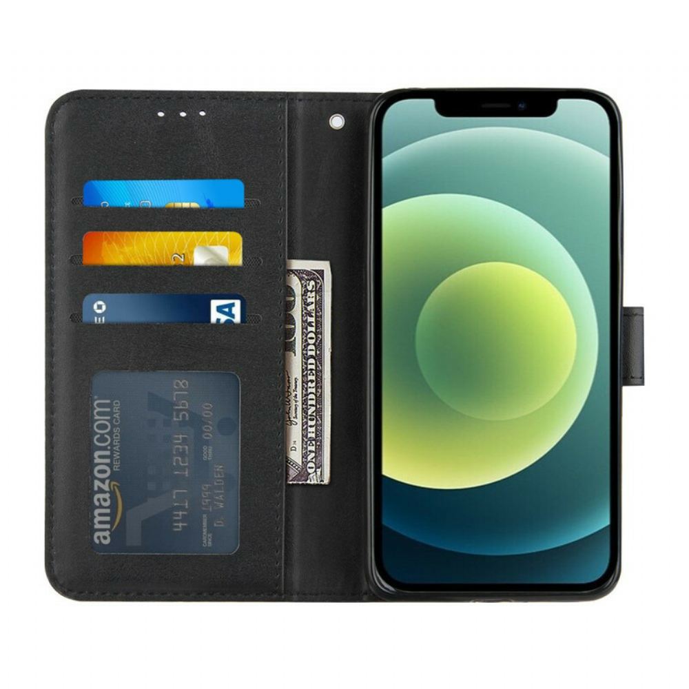 Flipové Pouzdro Na iPhone 13 Na Lana Strappy Geo Kožený Efekt