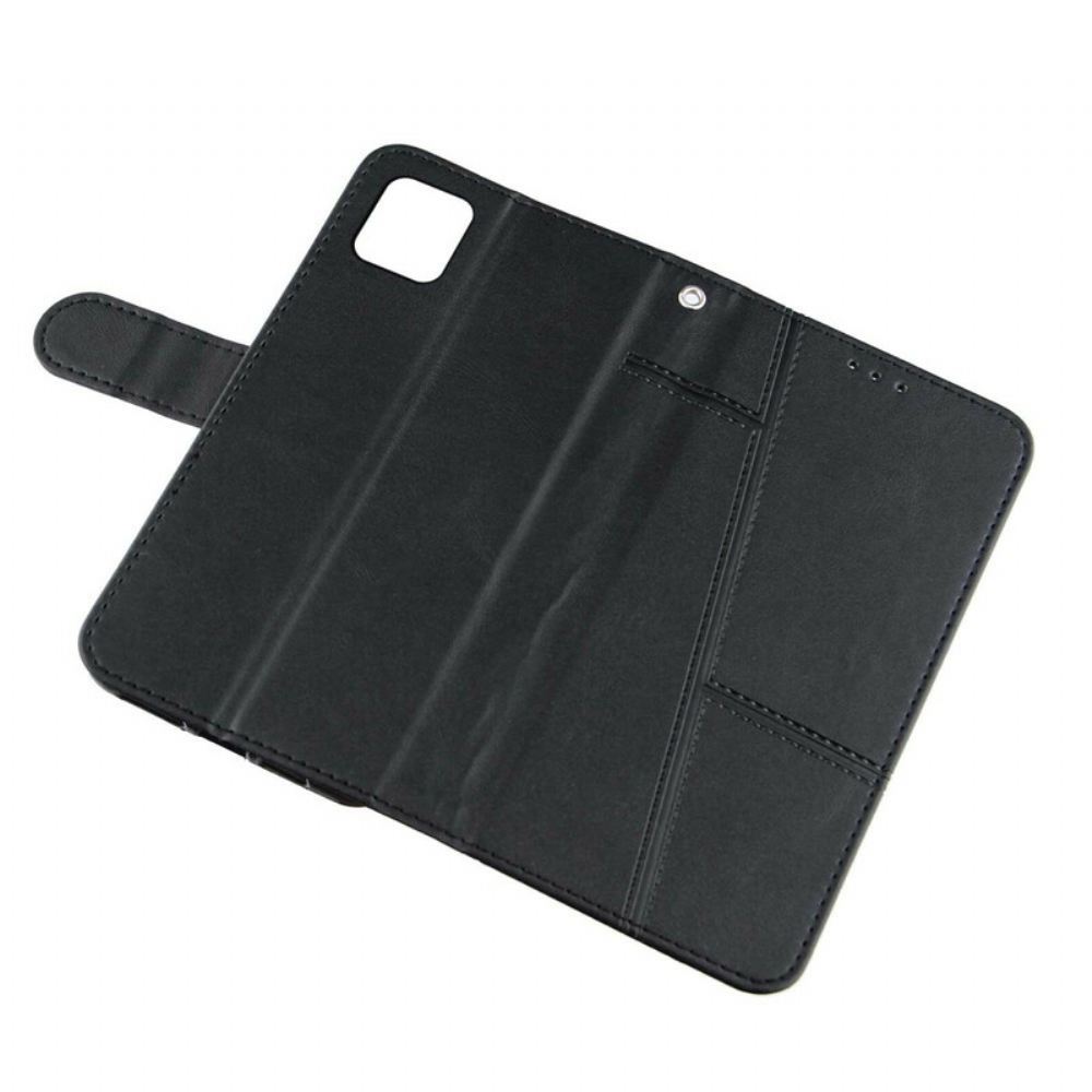 Flipové Pouzdro Na iPhone 13 Na Lana Strappy Geo Kožený Efekt