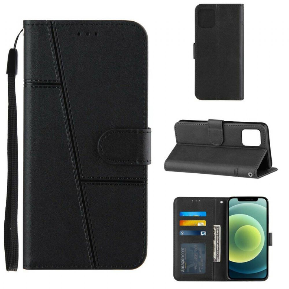 Flipové Pouzdro Na iPhone 13 Na Lana Strappy Geo Kožený Efekt