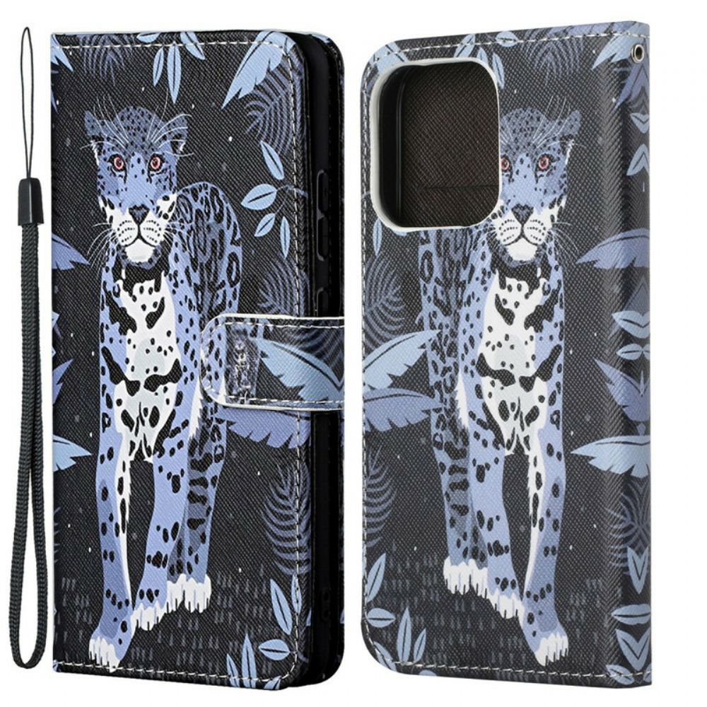 Flipové Pouzdro Na iPhone 13 Na Lana Strappy Leopard