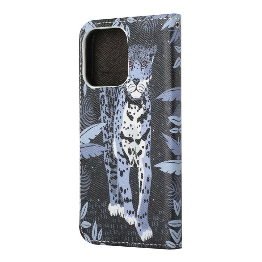Flipové Pouzdro Na iPhone 13 Na Lana Strappy Leopard