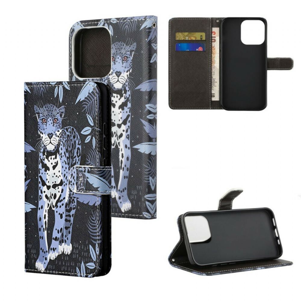 Flipové Pouzdro Na iPhone 13 Na Lana Strappy Leopard
