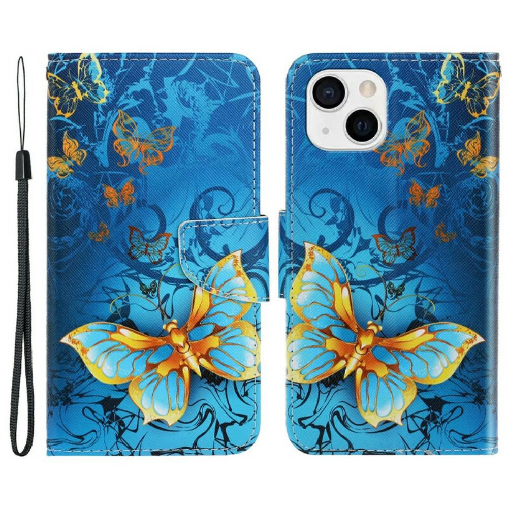 Flipové Pouzdro Na iPhone 13 Na Lana Variace Motýlkového Popruhu