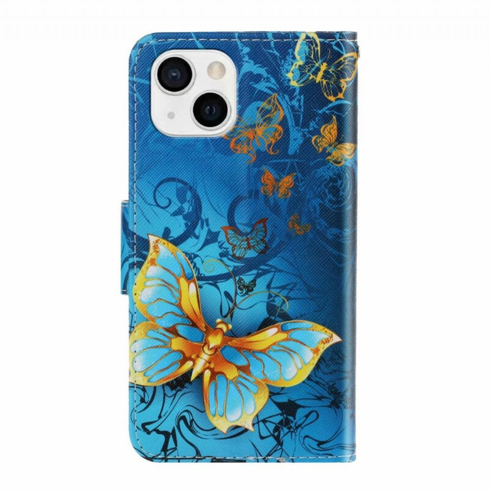 Flipové Pouzdro Na iPhone 13 Na Lana Variace Motýlkového Popruhu