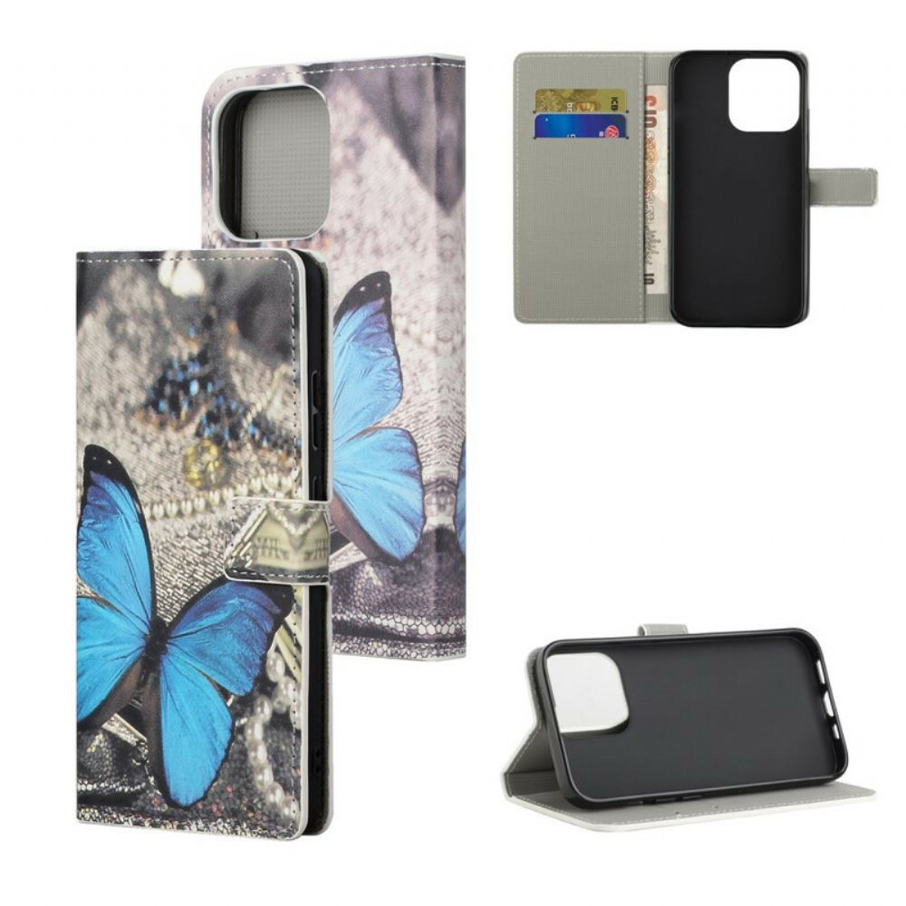 Flipové Pouzdro Na iPhone 13 Modrý Motýl