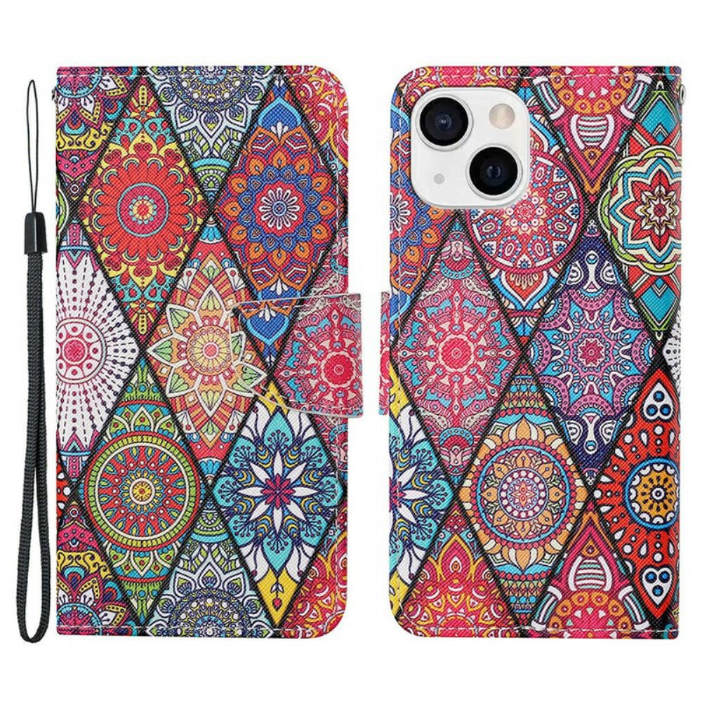 Flipové Pouzdro Na iPhone 13 Patchwork S Popruhem