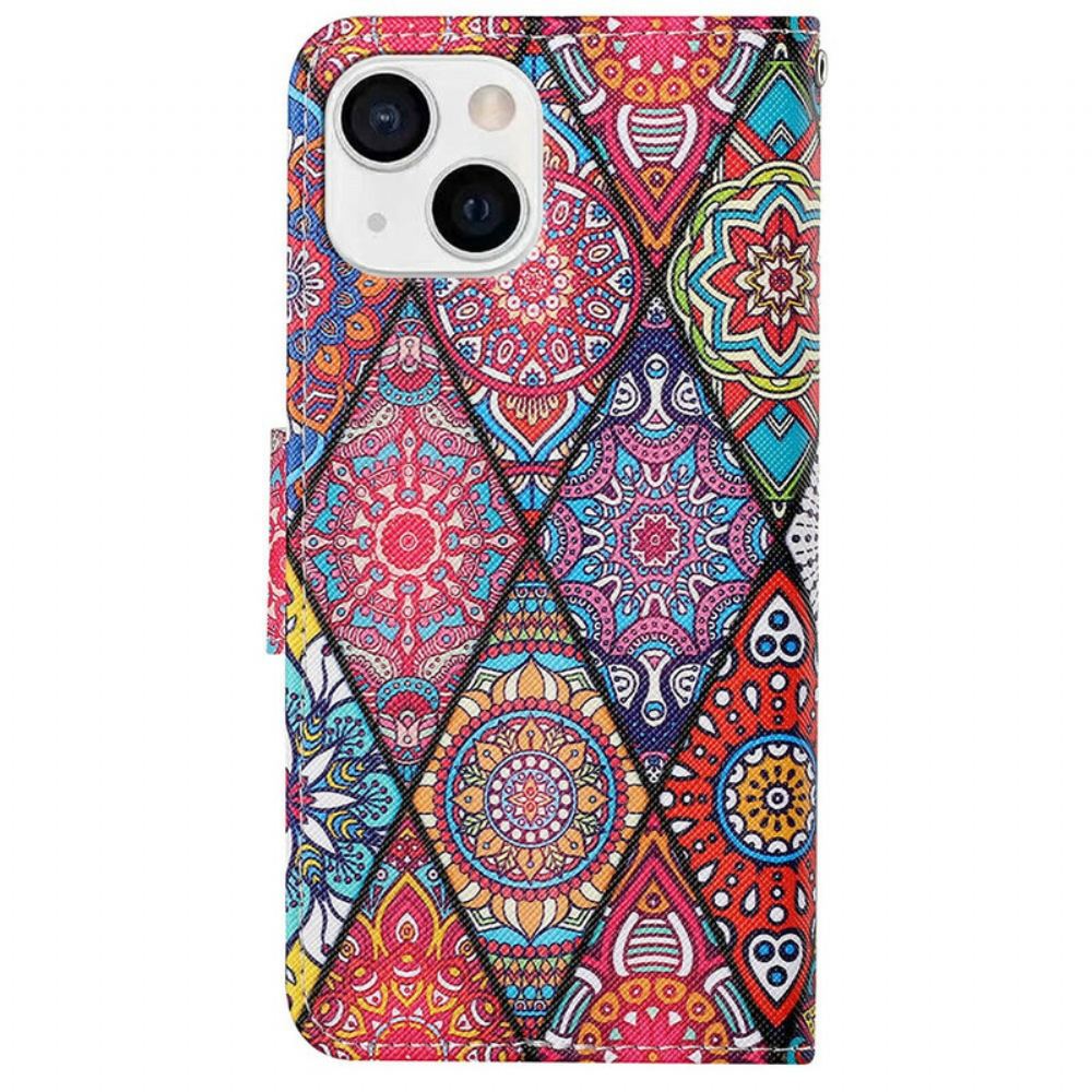 Flipové Pouzdro Na iPhone 13 Patchwork S Popruhem