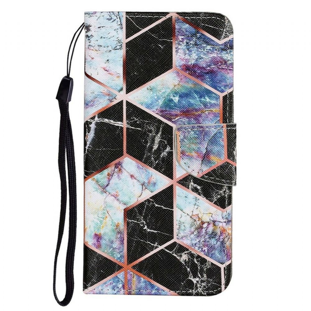 Kožené Pouzdro Na iPhone 13 Geometrický Styl Mramoru