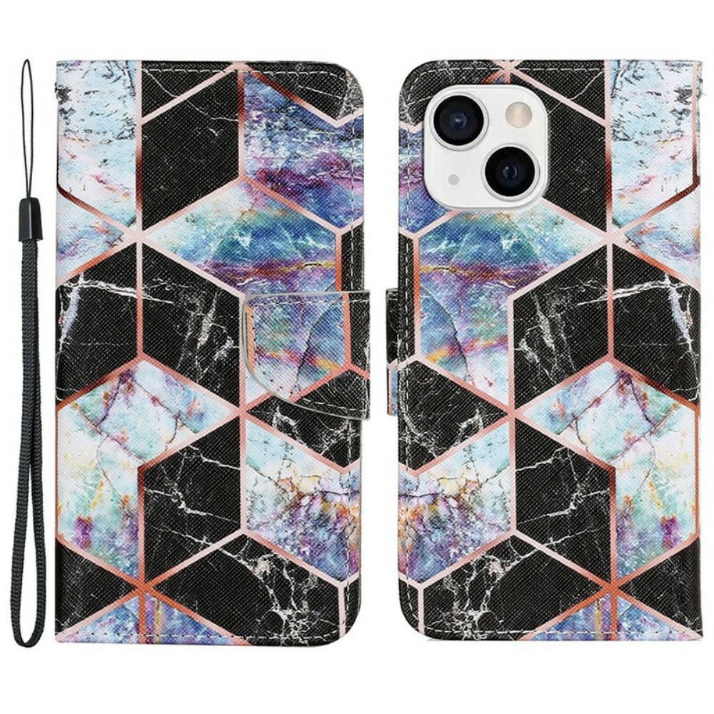 Kožené Pouzdro Na iPhone 13 Geometrický Styl Mramoru