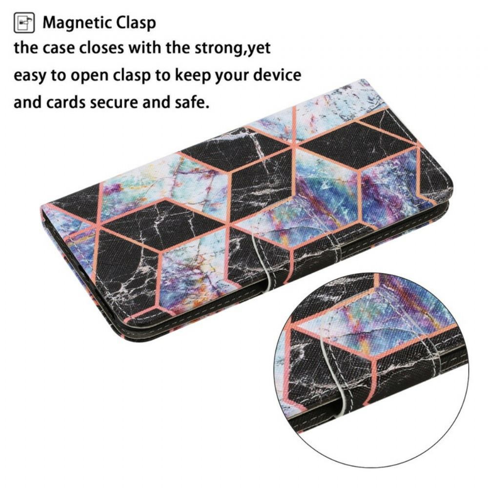 Kožené Pouzdro Na iPhone 13 Geometrický Styl Mramoru