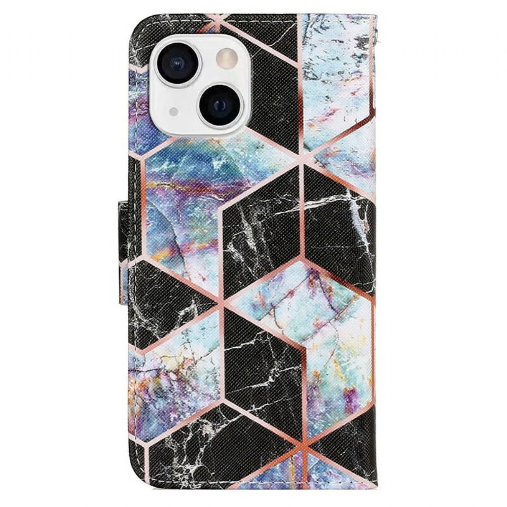 Kožené Pouzdro Na iPhone 13 Geometrický Styl Mramoru
