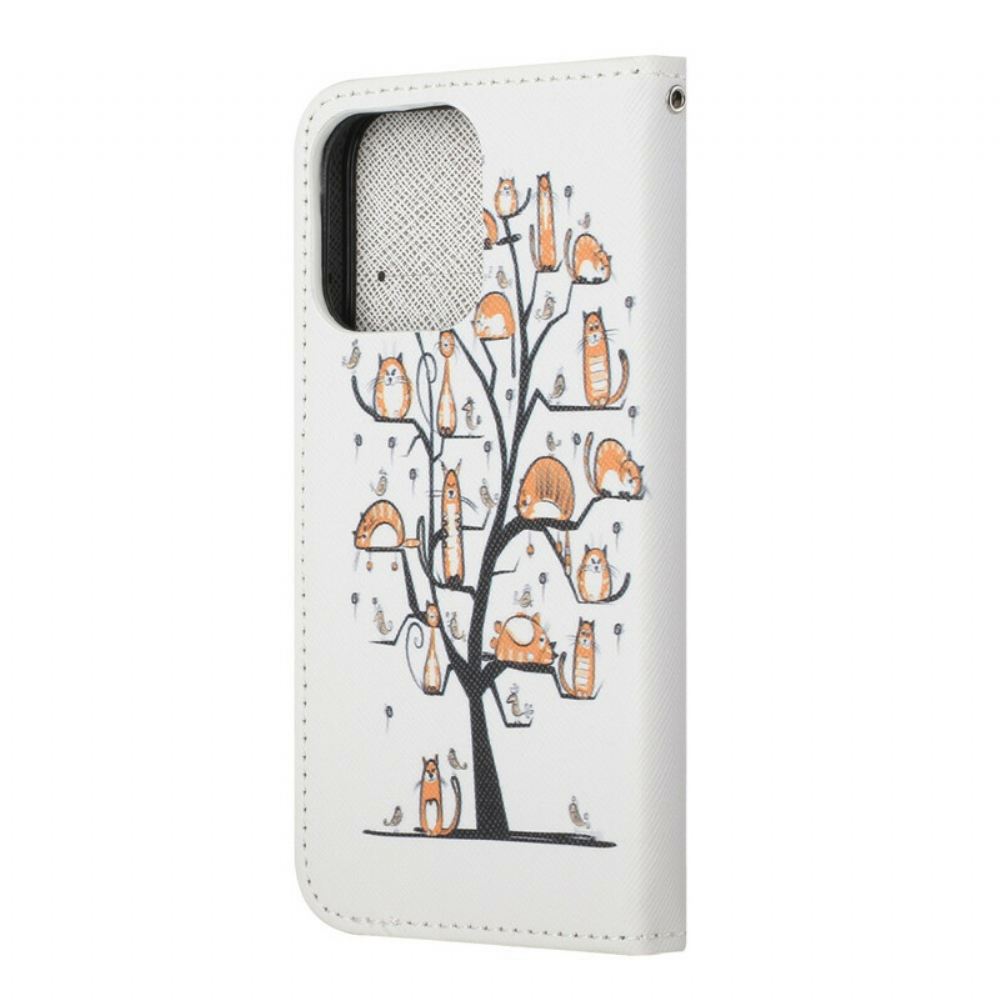 Kožené Pouzdro Na iPhone 13 Na Lana Funky Kočky S Popruhem