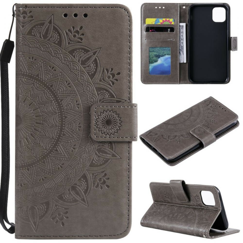 Kožené Pouzdro Na iPhone 13 Sluneční Mandala
