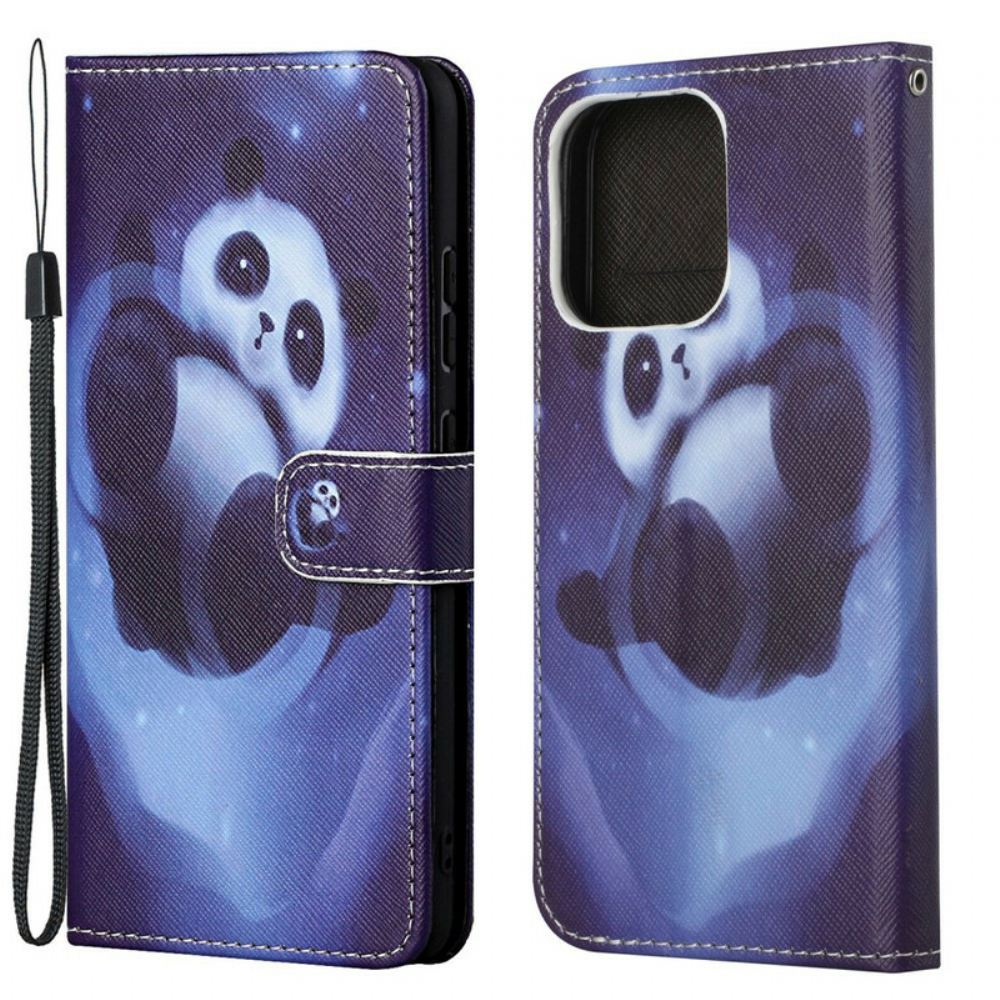Kožené Pouzdro Na iPhone 13 Vesmír Panda