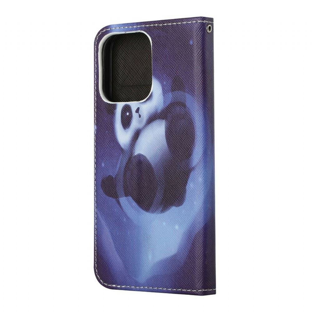 Kožené Pouzdro Na iPhone 13 Vesmír Panda