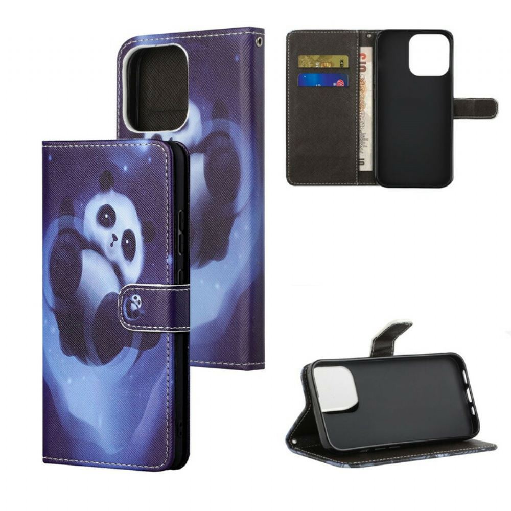 Kožené Pouzdro Na iPhone 13 Vesmír Panda