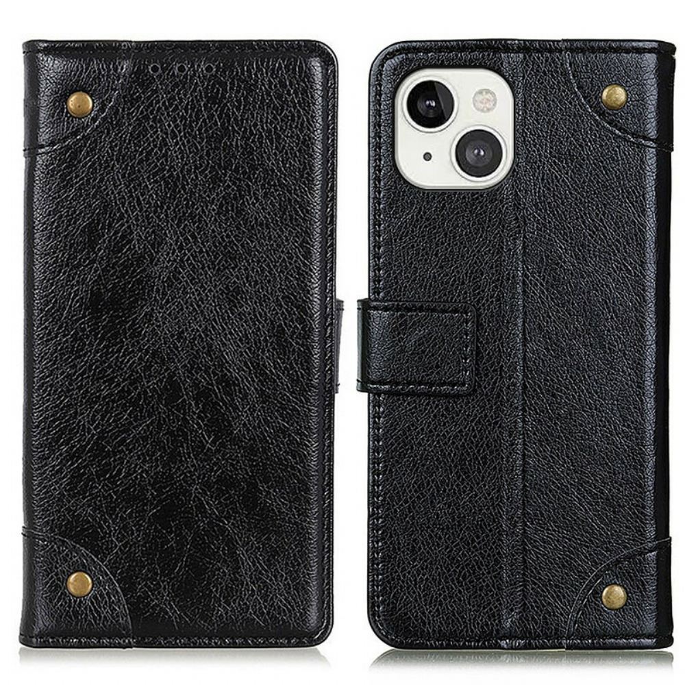 Kožené Pouzdro Na iPhone 13 Vintage Nýty Ve Stylu Kůže Nappa