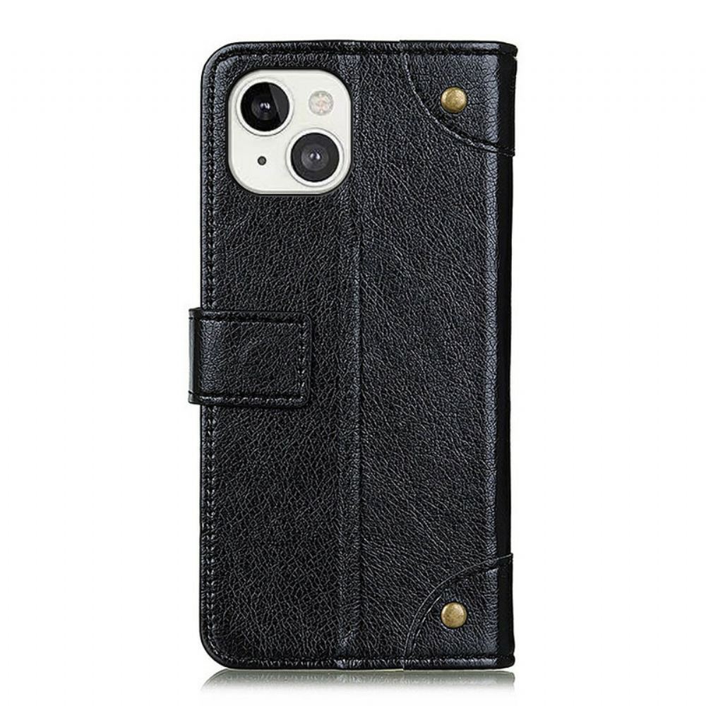 Kožené Pouzdro Na iPhone 13 Vintage Nýty Ve Stylu Kůže Nappa