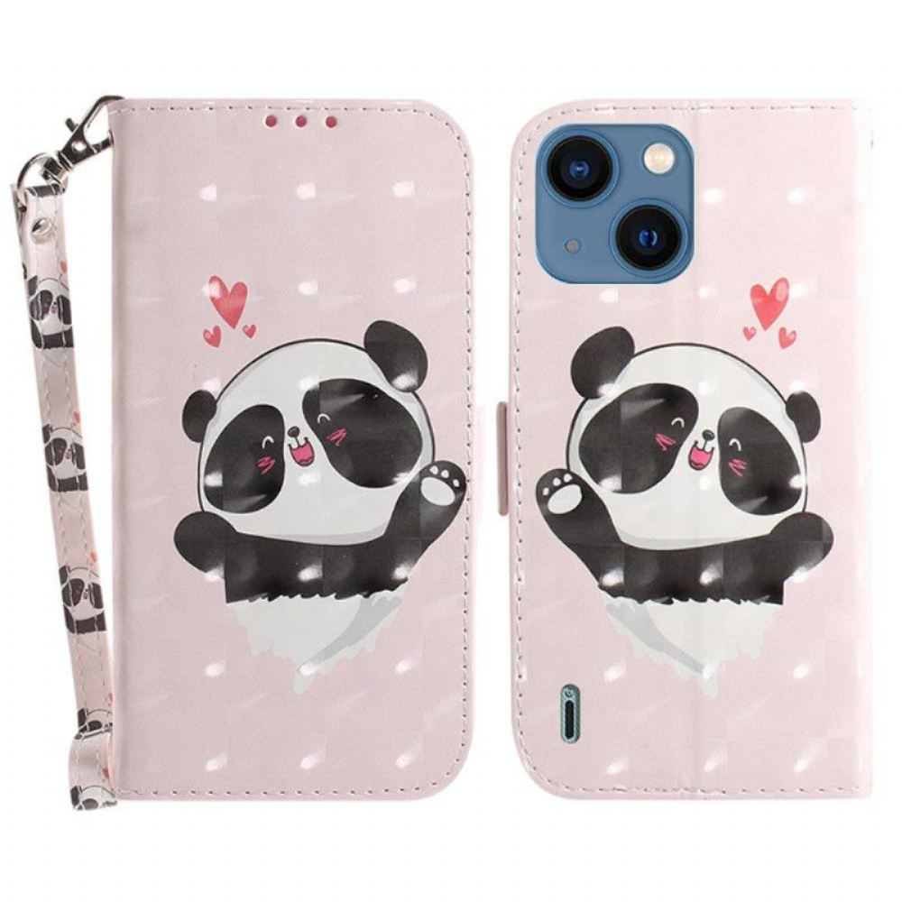 Flipové Pouzdro Na iPhone 15 Plus Na Lana Panda Love S Popruhem