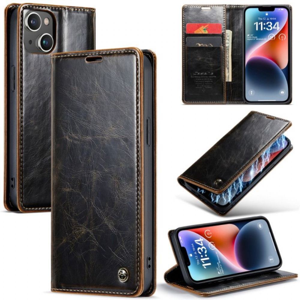 Kryty Na Mobil Na iPhone 15 Plus Flipové Pouzdro Caseme Voskovaná Imitace Kůže