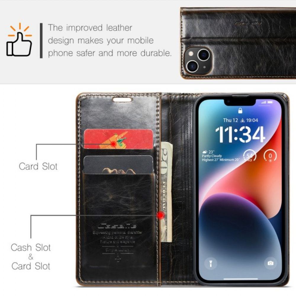 Kryty Na Mobil Na iPhone 15 Plus Flipové Pouzdro Caseme Voskovaná Imitace Kůže
