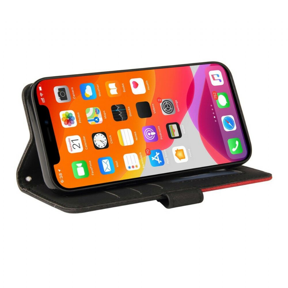 Flipové Pouzdro Na iPhone 13 Pro Max Dvoubarevná Charakteristická Umělá Kůže