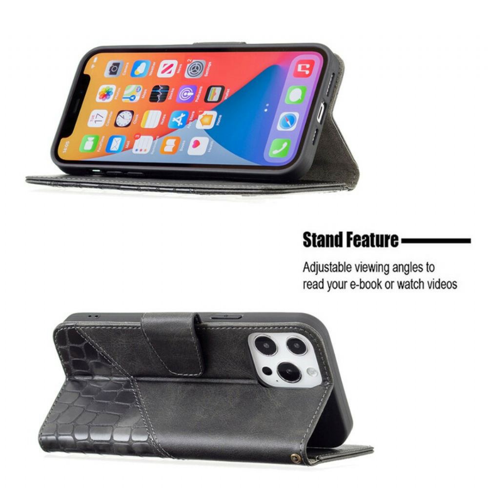 Flipové Pouzdro Na iPhone 13 Pro Max Klasický Efekt Krokodýlí Kůže