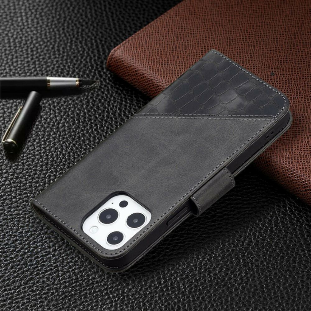 Flipové Pouzdro Na iPhone 13 Pro Max Klasický Efekt Krokodýlí Kůže