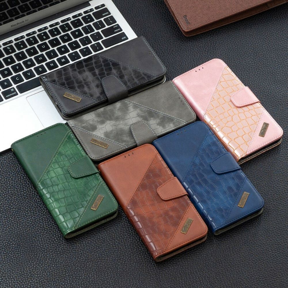 Flipové Pouzdro Na iPhone 13 Pro Max Klasický Efekt Krokodýlí Kůže