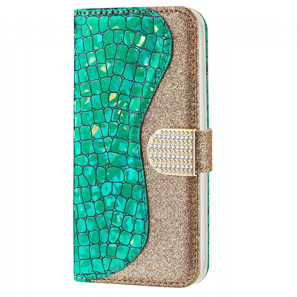 Flipové Pouzdro Na iPhone 13 Pro Max Krokodýlí Diamanty