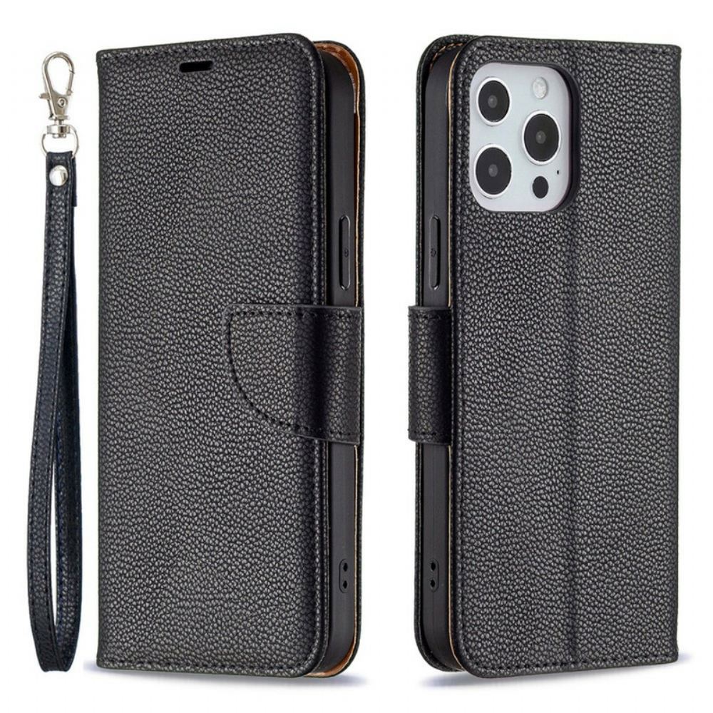 Flipové Pouzdro Na iPhone 13 Pro Max Na Lana Barevný Kožený Řemínek Litchi