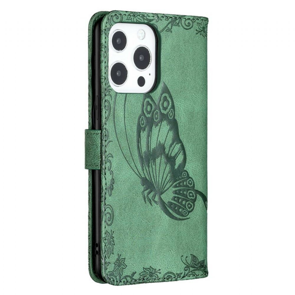 Flipové Pouzdro Na iPhone 13 Pro Max Na Lana Barokní Motýlek