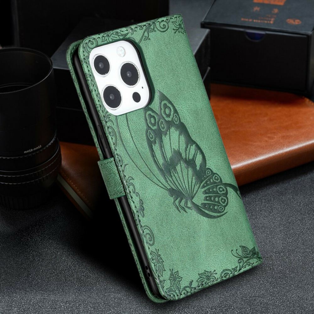 Flipové Pouzdro Na iPhone 13 Pro Max Na Lana Barokní Motýlek