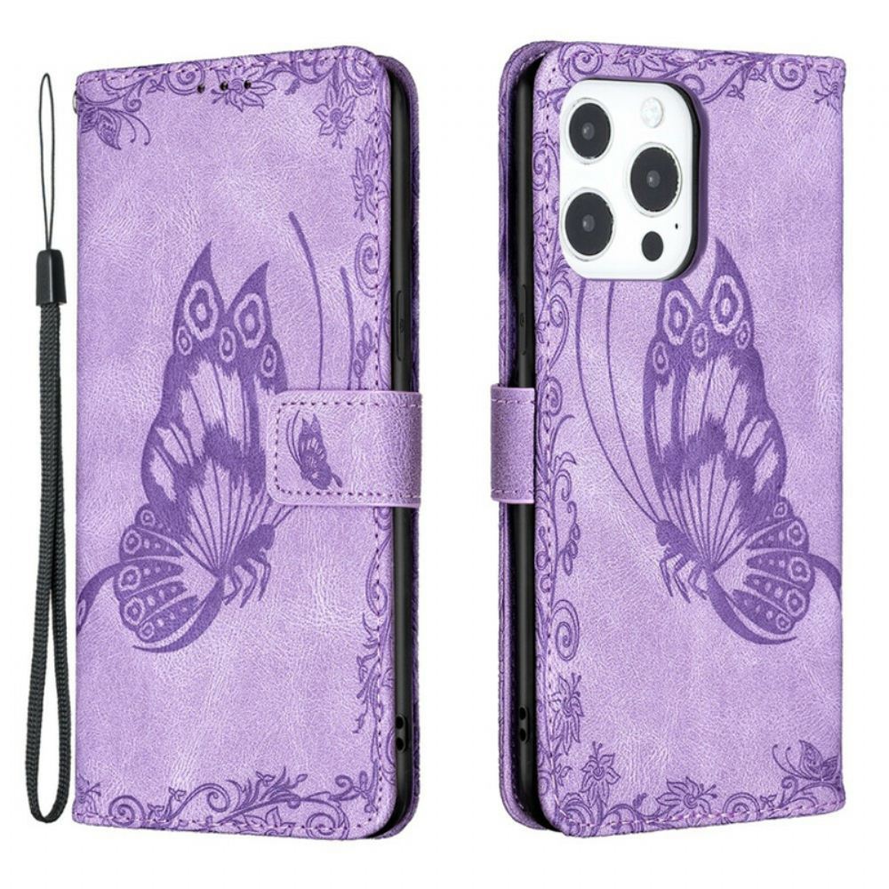 Flipové Pouzdro Na iPhone 13 Pro Max Na Lana Barokní Motýlek