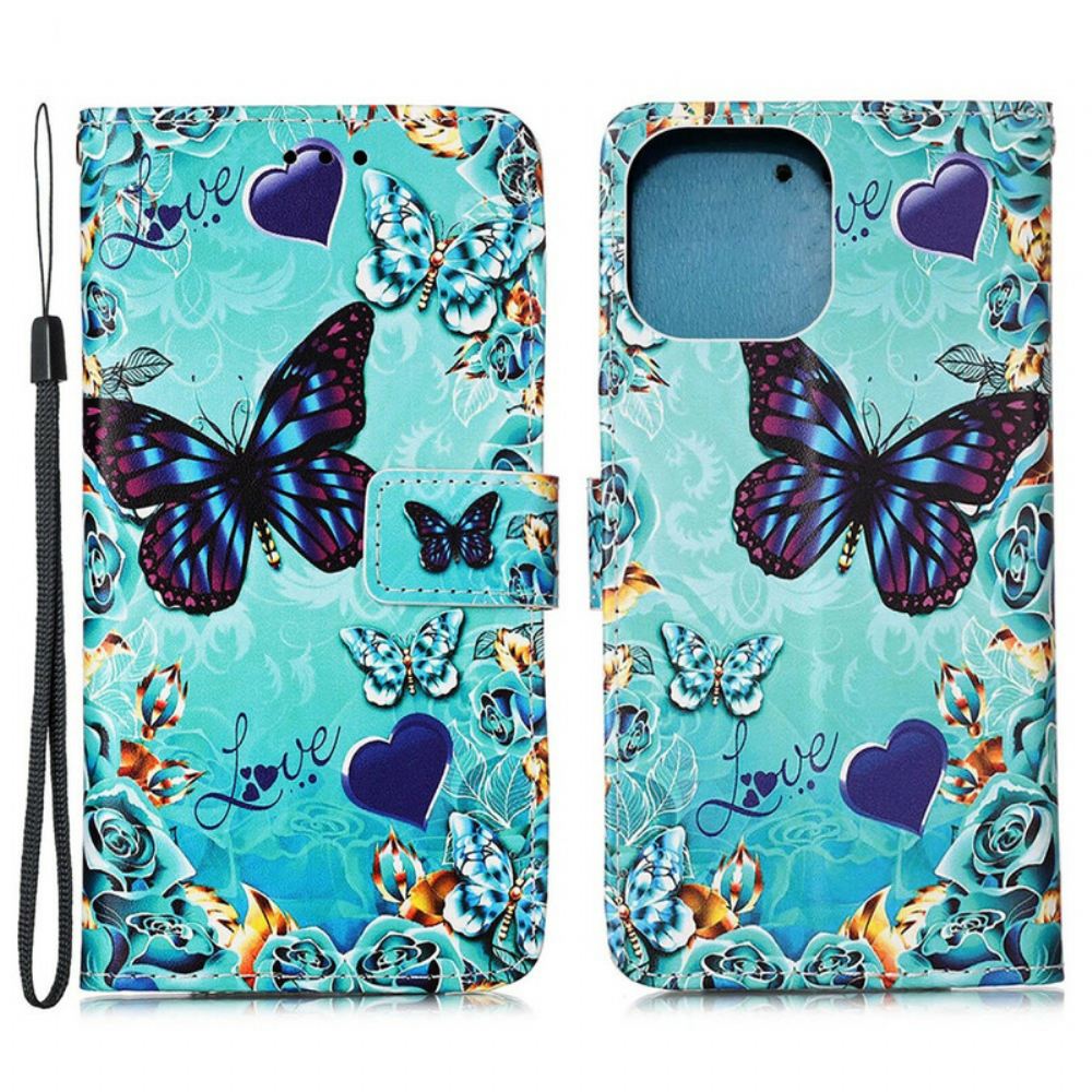 Flipové Pouzdro Na iPhone 13 Pro Max Na Lana Love Butterflies Strappy